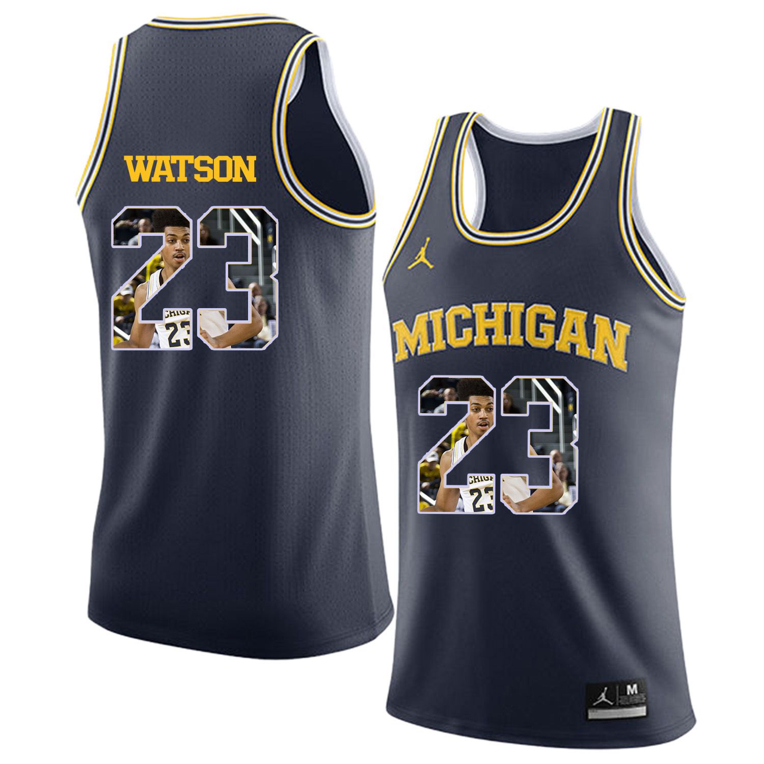 Men Jordan University of Michigan Basketball Navy #23 Watson Fashion Edition Customized NCAA Jerseys